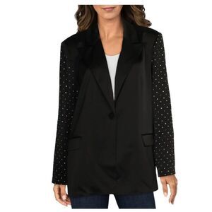 Danielle Bernstein Black Satin Blazer Jacket Coat Rhinestone Sleeves XS NWT